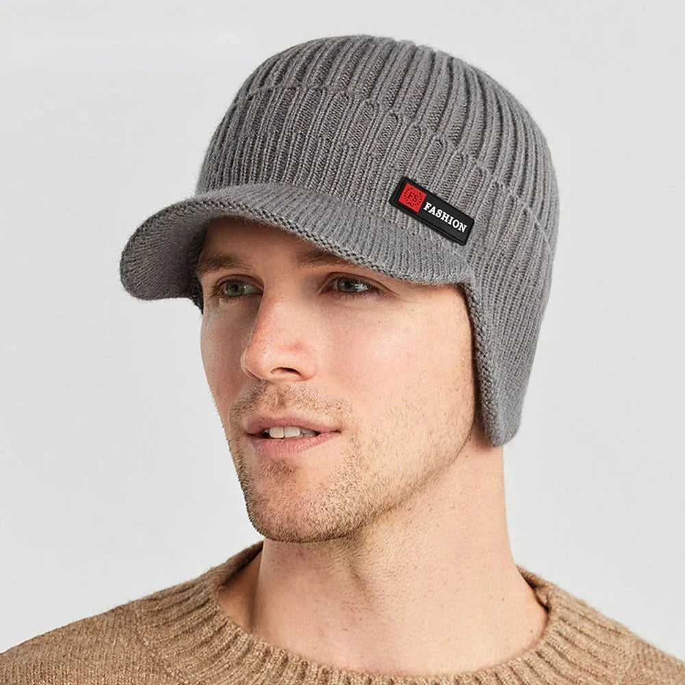 New Winter Men'S Hat â Outdoor Ear Protection Warm Knitted Cap with Windproof Visor, Thick Bicycle Scarf Cap for Men